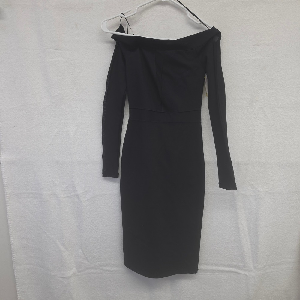 *NWT* Love X Design Womens Black Off Shoulder Mesh Detail Bodycon Midi Dress XS